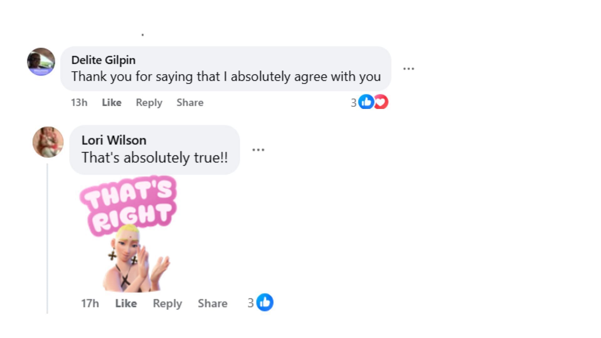 Comments by fans on the post (Image via Facebook/@Cathy Willson)